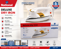 National Deluxe Dry Iron KIA-77T – 1000W Heavy Weight Non-Stick Soleplate