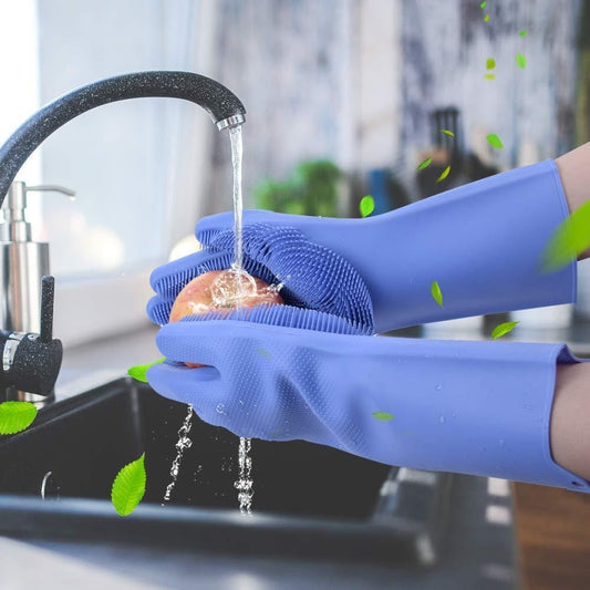 Silicone Dishwashing & Cleaning Pair Gloves – Food-Grade Scrubber Gloves for Kitchen, Bathroom & More