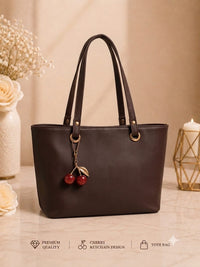 Cherry Charm Women's Tote Bag – Dual Zip Compartments, Back Pocket & Inner Pocket | Stylish Everyday Shoulder Bag