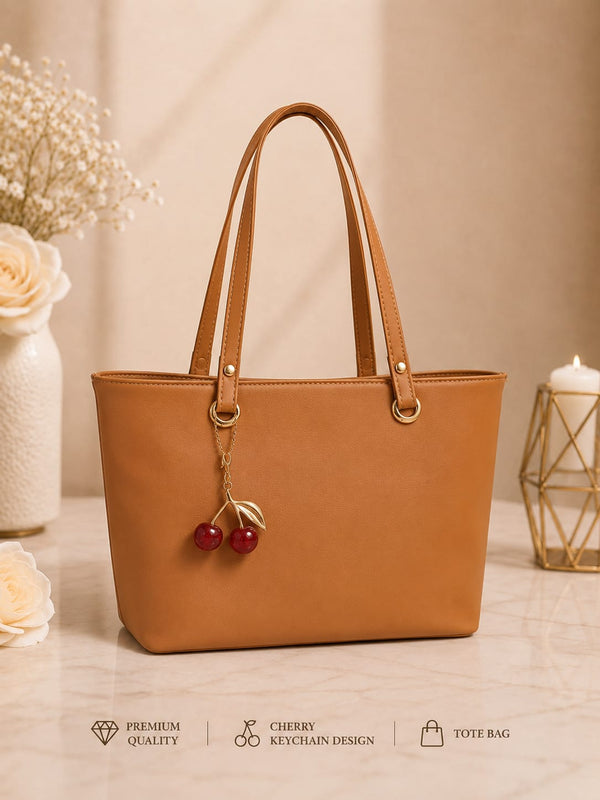 Cherry Charm Women's Tote Bag – Dual Zip Compartments, Back Pocket & Inner Pocket | Stylish Everyday Shoulder Bag