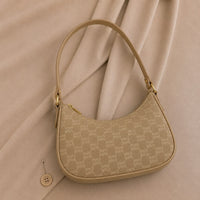 Luna Curve Purse – Elegant Printed Shoulder Handbag for Women | Golden Hardware & Structured Design