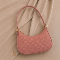 Luna Curve Purse – Elegant Printed Shoulder Handbag for Women | Golden Hardware & Structured Design