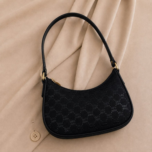 Luna Curve Purse – Elegant Printed Shoulder Handbag for Women | Golden Hardware & Structured Design