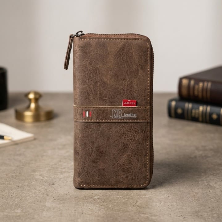 MR Leather Wallet with Zipper – Premium Men's Multi-Card Holder | Cash & Coin Pocket | Secure Zip Closure