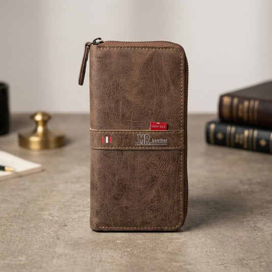 MR Leather Wallet with Zipper – Premium Men's Multi-Card Holder | Cash & Coin Pocket | Secure Zip Closure