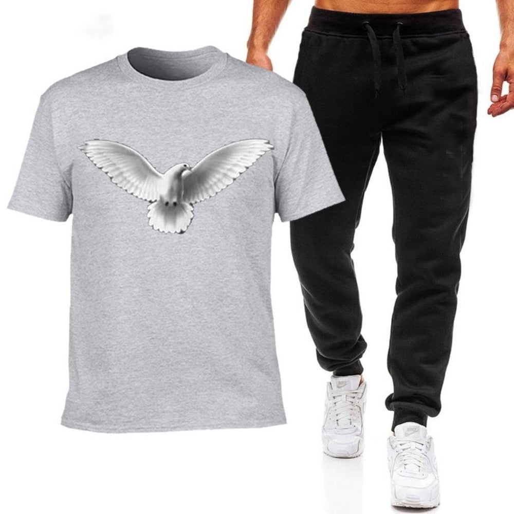Premium Micro Men's Tracksuit – Pigeon Print Shirt & Trouser Set | Gym, Workout & Casual Sportswear