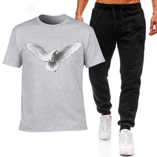 Premium Micro Men's Tracksuit – Pigeon Print Shirt & Trouser Set | Gym, Workout & Casual Sportswear