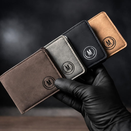 Premium Men's Leather Wallet – M Logo | 6 Card Slots, 2 Cash Pockets, 2 SIM Slots & Elegant Flap Design | 4 Colors