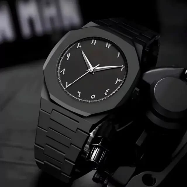 Black Minimalist Analog Aura Watch – Stainless Steel Strap & Butterfly Lock | Elegant Everyday & Formal Wristwatch