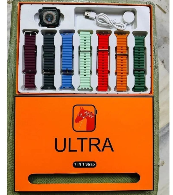 7-in-1 Ultra 3 Smart Watch – 7 Interchangeable Colorful Straps | Wireless Charging | Premium Gift Box