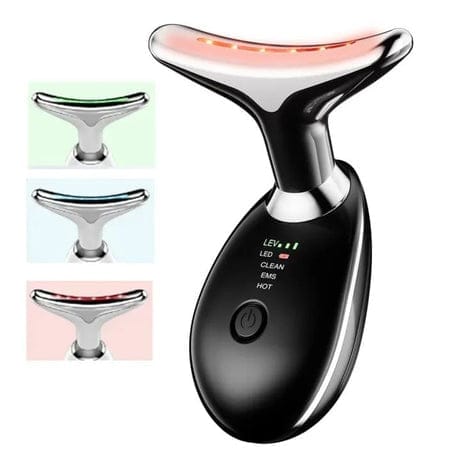 Rechargeable Neck & Face Massager – EMS Microcurrent, 3-Color LED Light Therapy, Hot Compress & Vibration | Type-C Charging Facial Skin Care Device