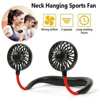 Portable Neck Fan – 360° Hanging Neck Sports Fan | USB Rechargeable Wearable Cooling Fan for Travel, Office & Outdoor (Random Color)