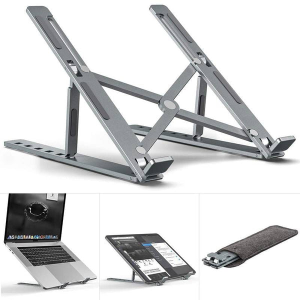 Folding Adjustable Steel Laptop Stand – Portable Ergonomic Multi-Angle Desk Riser | Neck & Eye Strain Relief for Home & Office