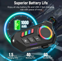 K06A Motorcycle Helmet Bluetooth Headset – BT 6.0, CVC Noise Reduction, IP67 Waterproof, 800mAh & Type-C Fast Charging | Wireless Riding Earphone