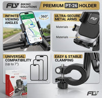 FLY Universal Mechanical Bike & Motorcycle Phone Mount – 360° Adjustable Handlebar Bracket | 4–7 Inch | Bicycle, Scooter & E-Bike