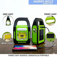 Solar Rechargeable 3-in-1 Emergency Light – Hurry Bolt Portable LED Work Light, Torch & Power Bank | Solar & USB Charging