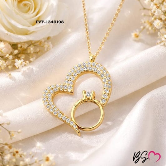 Korean Heart Locket with Ring – Elegant Golden Pendant Necklace with Sparkling Stone | Everyday & Gift Jewelry