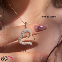 Korean Heart Locket with Ring – Elegant Golden Pendant Necklace with Sparkling Stone | Everyday & Gift Jewelry