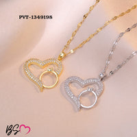 Korean Heart Locket with Ring – Elegant Golden Pendant Necklace with Sparkling Stone | Everyday & Gift Jewelry