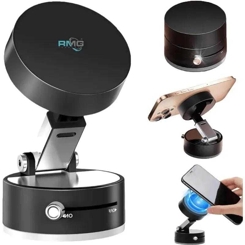 Double-Sided Vacuum Magnetic Phone Holder – Adjustable Foldable Rotating Suction Mount | Works on Glass, Iron & Plastic